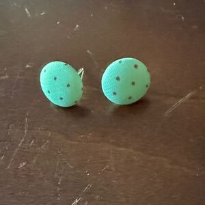 Green Polka Dot Fabric Button Earrings